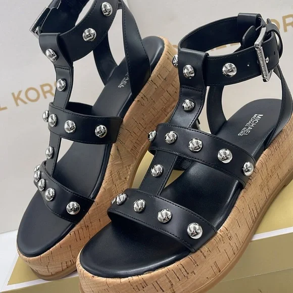 MICHAEL KORS Selah Studded Platform Gladiator Silver Studded Sandal
Black 
New - Picture 5 of 16